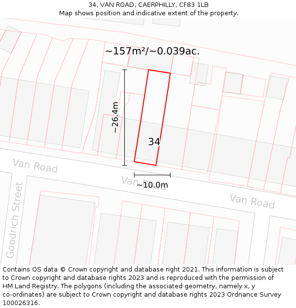 34, VAN ROAD, CAERPHILLY, CF83 1LB: Plot and title map