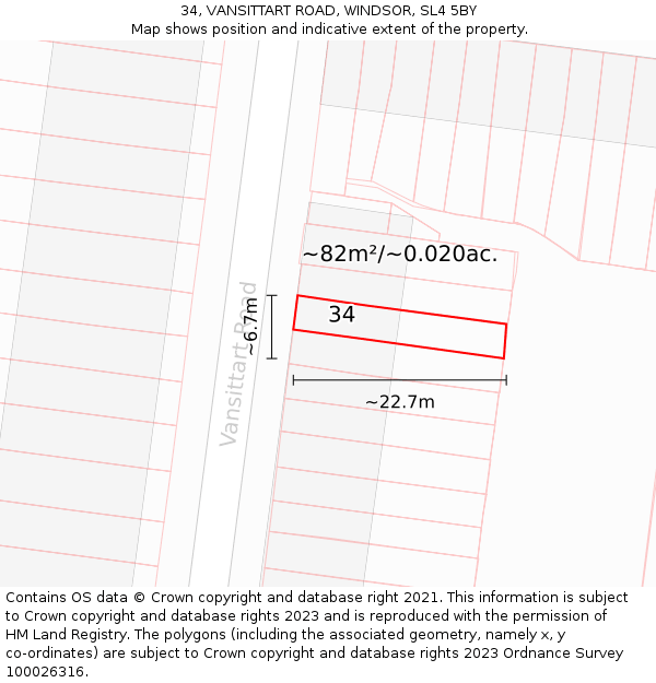 34, VANSITTART ROAD, WINDSOR, SL4 5BY: Plot and title map