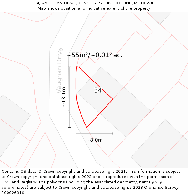 34, VAUGHAN DRIVE, KEMSLEY, SITTINGBOURNE, ME10 2UB: Plot and title map
