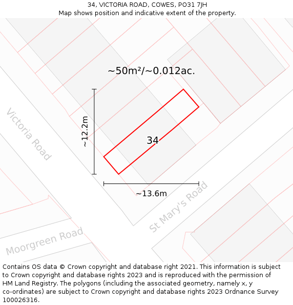 34, VICTORIA ROAD, COWES, PO31 7JH: Plot and title map