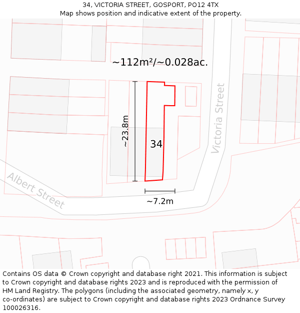 34, VICTORIA STREET, GOSPORT, PO12 4TX: Plot and title map