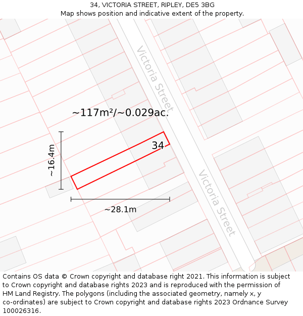 34, VICTORIA STREET, RIPLEY, DE5 3BG: Plot and title map