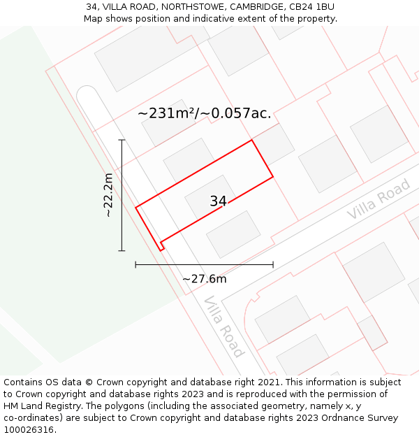 34, VILLA ROAD, NORTHSTOWE, CAMBRIDGE, CB24 1BU: Plot and title map