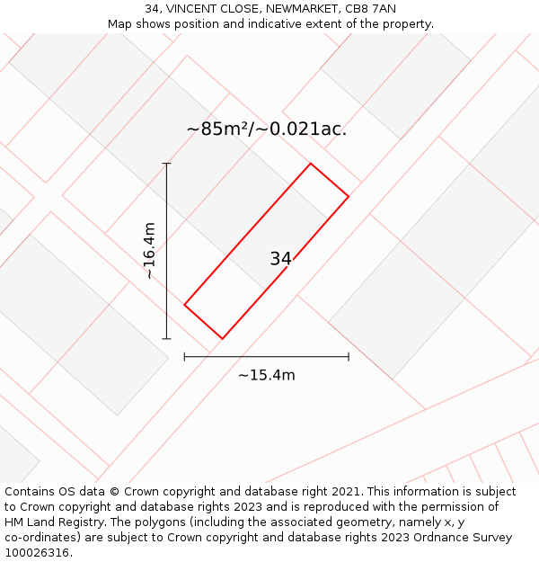 34, VINCENT CLOSE, NEWMARKET, CB8 7AN: Plot and title map