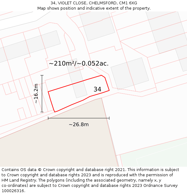 34, VIOLET CLOSE, CHELMSFORD, CM1 6XG: Plot and title map