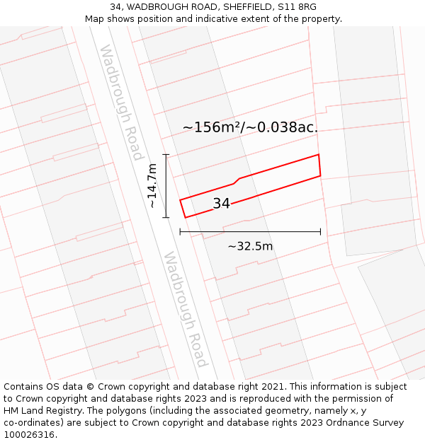 34, WADBROUGH ROAD, SHEFFIELD, S11 8RG: Plot and title map