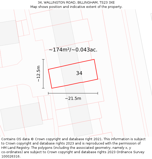 34, WALLINGTON ROAD, BILLINGHAM, TS23 3XE: Plot and title map