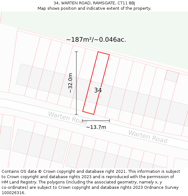 34, WARTEN ROAD, RAMSGATE, CT11 8BJ: Plot and title map