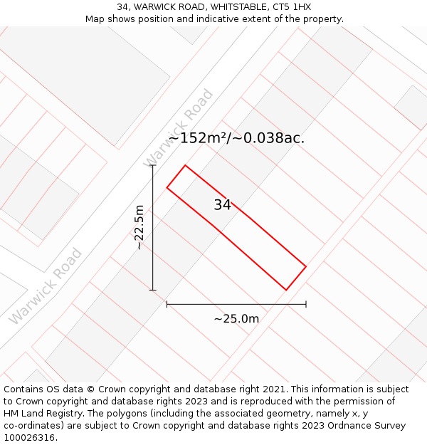 34, WARWICK ROAD, WHITSTABLE, CT5 1HX: Plot and title map