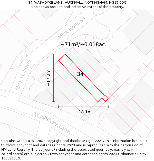 34, WASHDYKE LANE, HUCKNALL, NOTTINGHAM, NG15 6QQ: Plot and title map