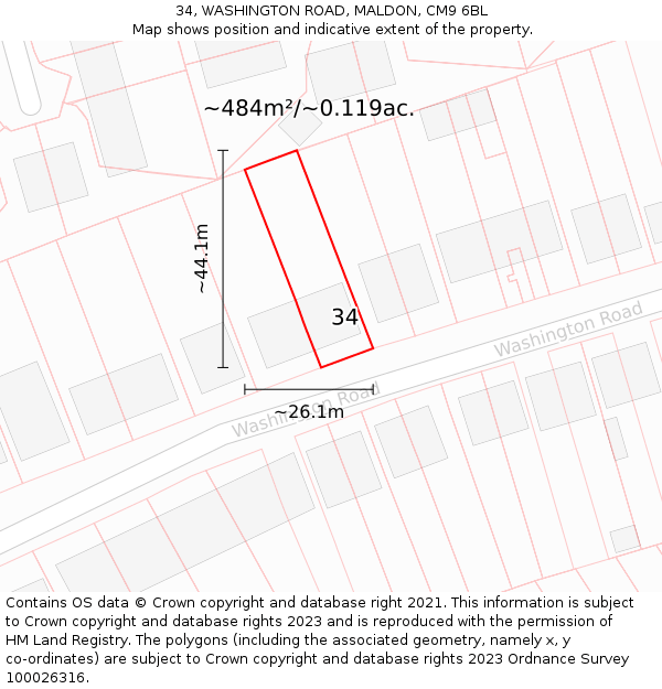 34, WASHINGTON ROAD, MALDON, CM9 6BL: Plot and title map