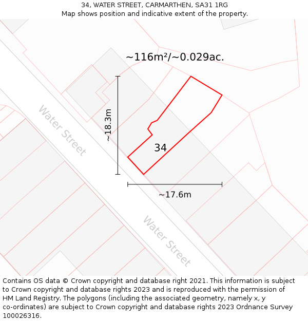 34, WATER STREET, CARMARTHEN, SA31 1RG: Plot and title map