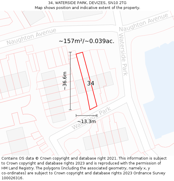 34, WATERSIDE PARK, DEVIZES, SN10 2TG: Plot and title map