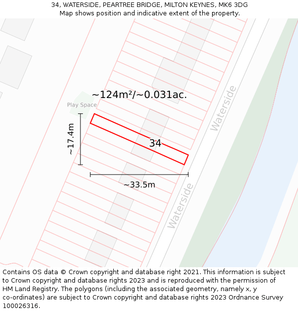 34, WATERSIDE, PEARTREE BRIDGE, MILTON KEYNES, MK6 3DG: Plot and title map