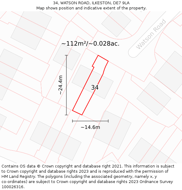 34, WATSON ROAD, ILKESTON, DE7 9LA: Plot and title map