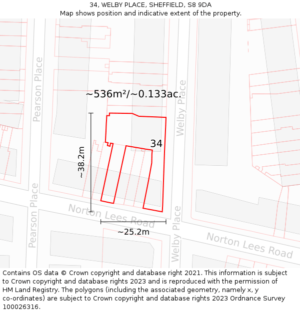 34, WELBY PLACE, SHEFFIELD, S8 9DA: Plot and title map