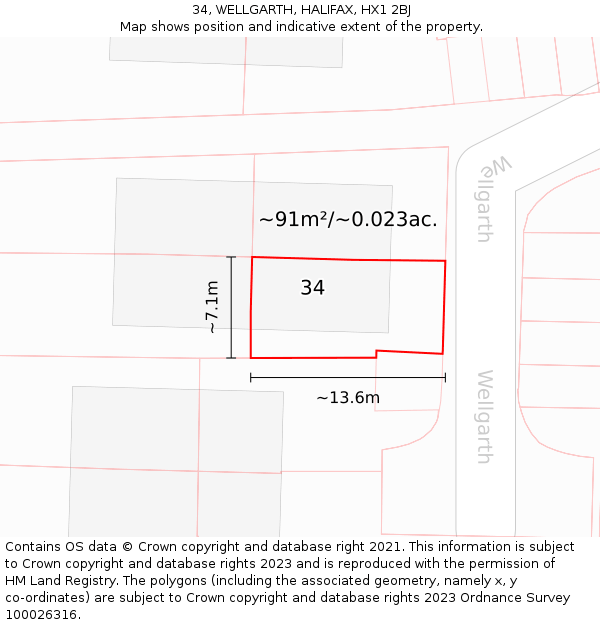 34, WELLGARTH, HALIFAX, HX1 2BJ: Plot and title map