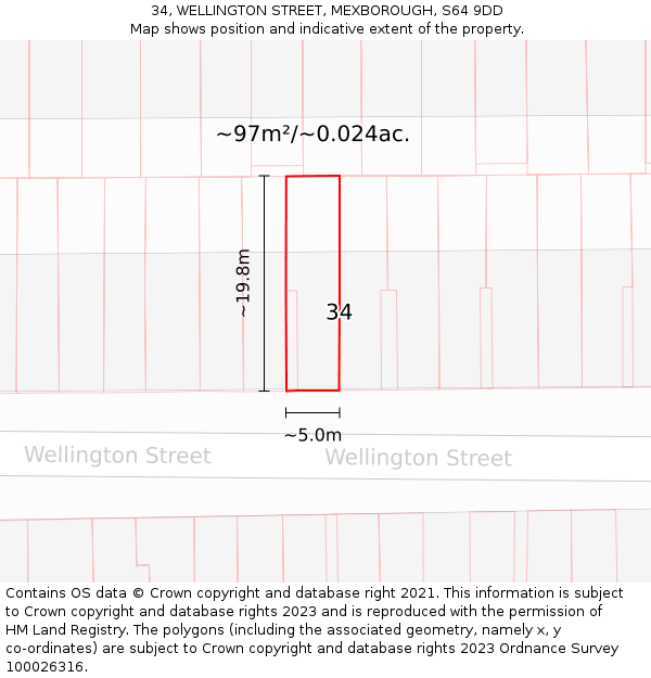 34, WELLINGTON STREET, MEXBOROUGH, S64 9DD: Plot and title map