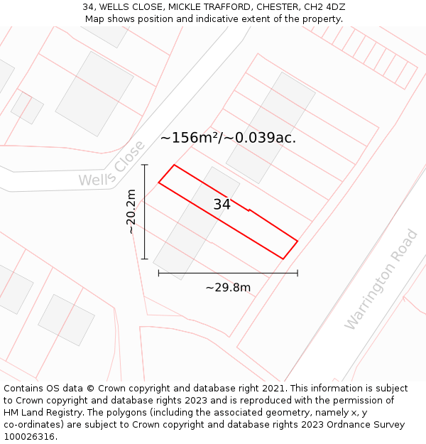 34, WELLS CLOSE, MICKLE TRAFFORD, CHESTER, CH2 4DZ: Plot and title map