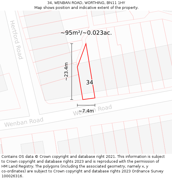 34, WENBAN ROAD, WORTHING, BN11 1HY: Plot and title map