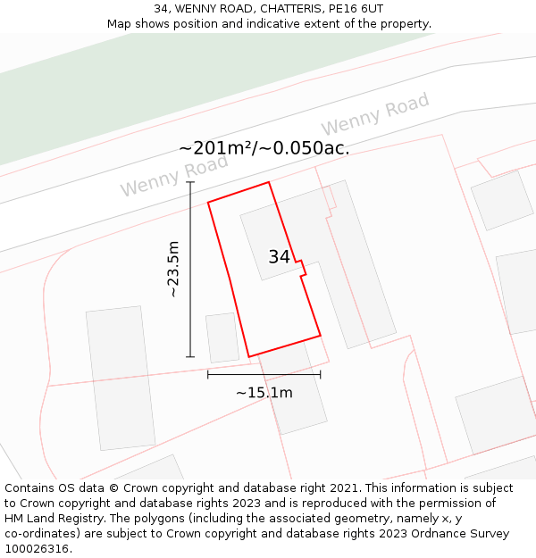 34, WENNY ROAD, CHATTERIS, PE16 6UT: Plot and title map
