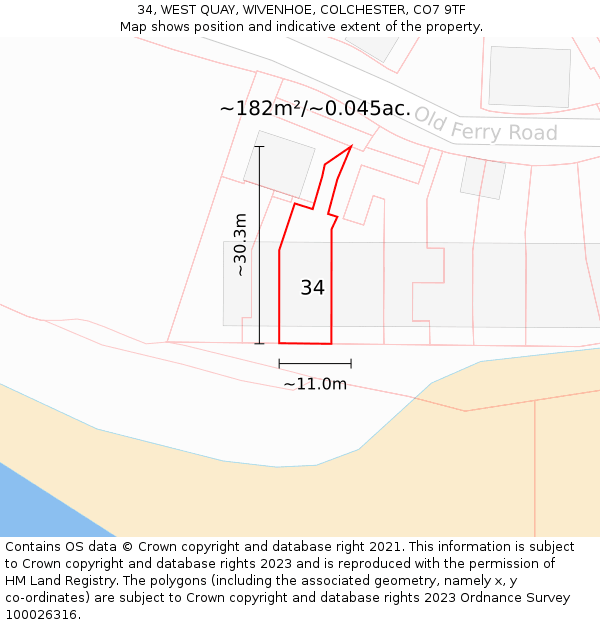34, WEST QUAY, WIVENHOE, COLCHESTER, CO7 9TF: Plot and title map