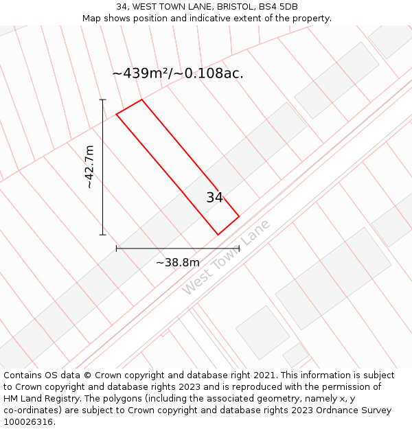 34, WEST TOWN LANE, BRISTOL, BS4 5DB: Plot and title map