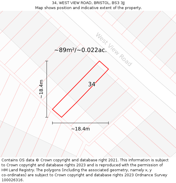 34, WEST VIEW ROAD, BRISTOL, BS3 3JJ: Plot and title map