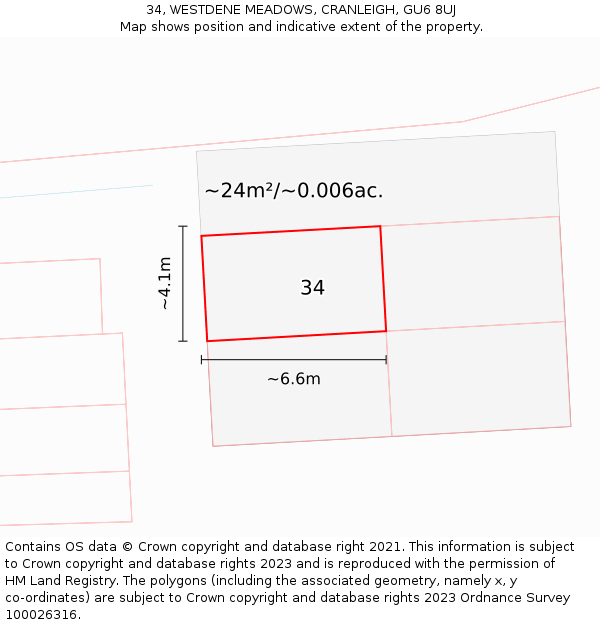 34, WESTDENE MEADOWS, CRANLEIGH, GU6 8UJ: Plot and title map