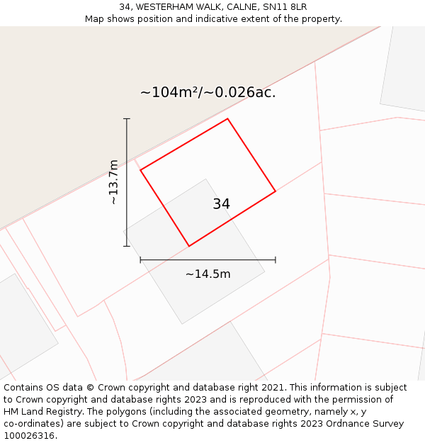34, WESTERHAM WALK, CALNE, SN11 8LR: Plot and title map