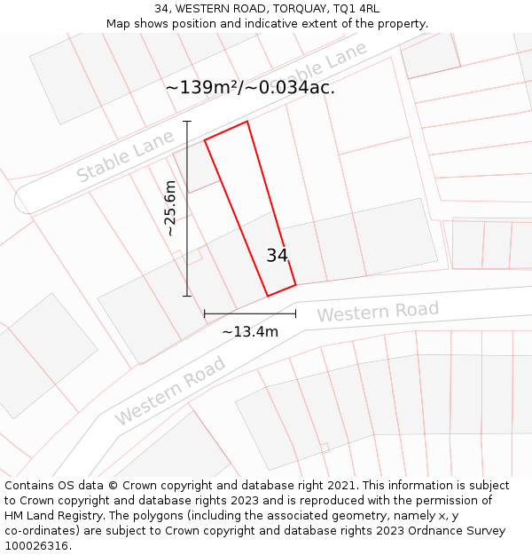 34, WESTERN ROAD, TORQUAY, TQ1 4RL: Plot and title map