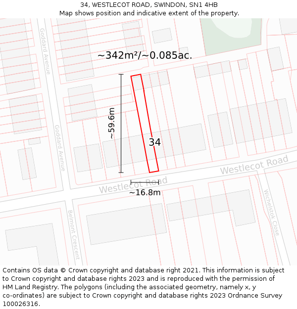 34, WESTLECOT ROAD, SWINDON, SN1 4HB: Plot and title map