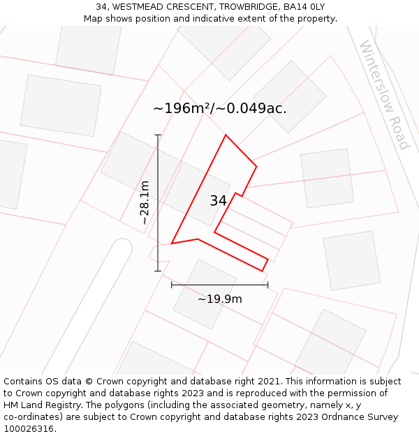 34, WESTMEAD CRESCENT, TROWBRIDGE, BA14 0LY: Plot and title map
