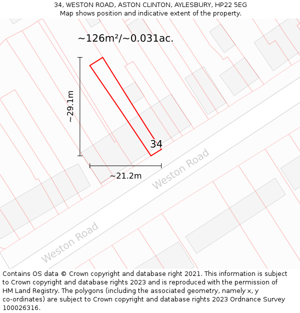34, WESTON ROAD, ASTON CLINTON, AYLESBURY, HP22 5EG: Plot and title map