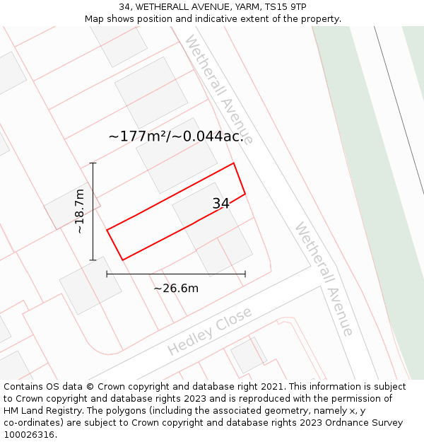 34, WETHERALL AVENUE, YARM, TS15 9TP: Plot and title map