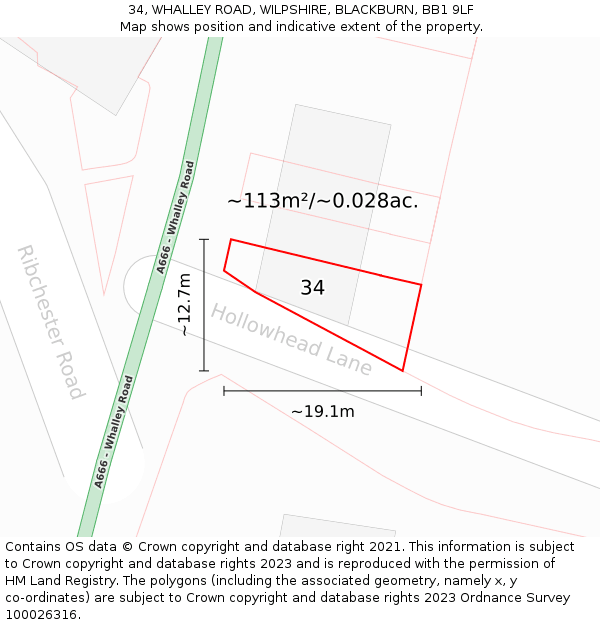 34, WHALLEY ROAD, WILPSHIRE, BLACKBURN, BB1 9LF: Plot and title map