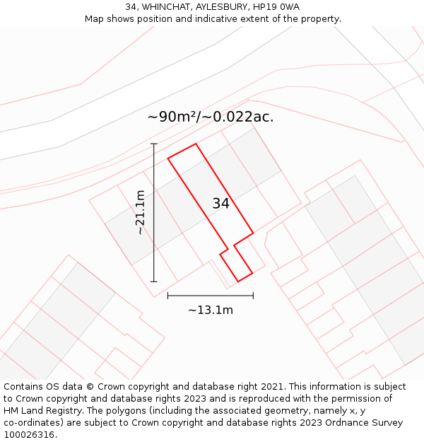 34, WHINCHAT, AYLESBURY, HP19 0WA: Plot and title map