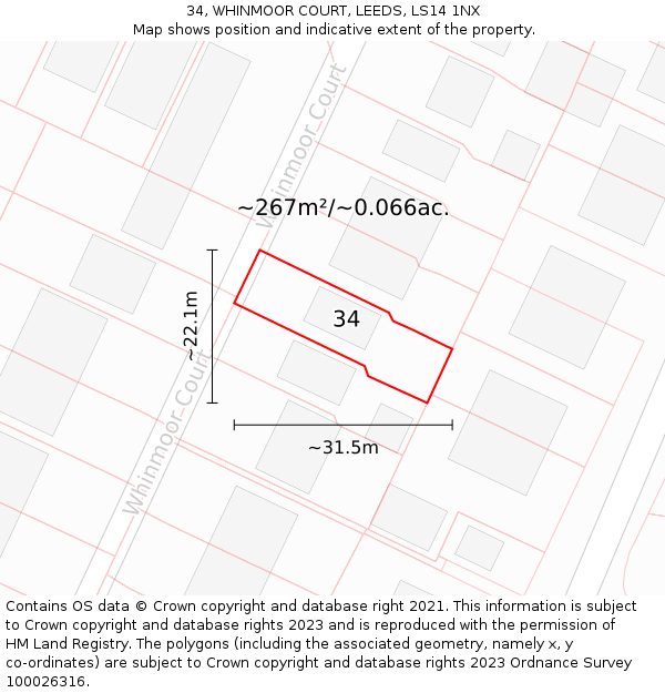 34, WHINMOOR COURT, LEEDS, LS14 1NX: Plot and title map