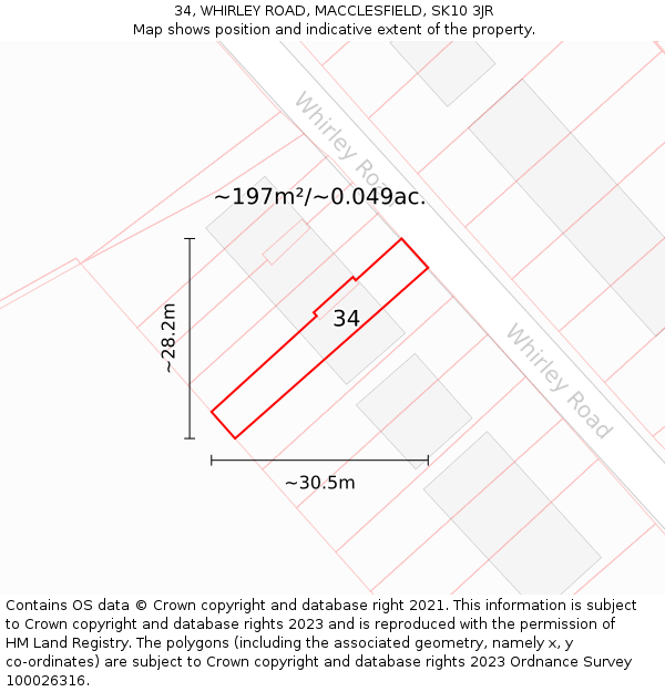 34, WHIRLEY ROAD, MACCLESFIELD, SK10 3JR: Plot and title map