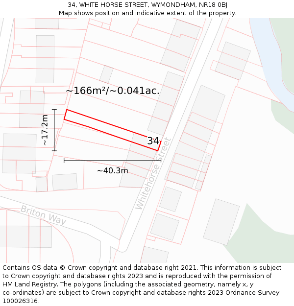34, WHITE HORSE STREET, WYMONDHAM, NR18 0BJ: Plot and title map