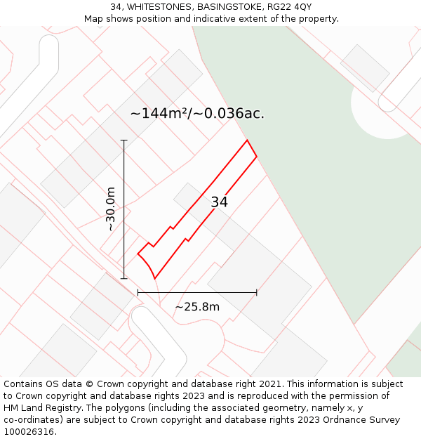 34, WHITESTONES, BASINGSTOKE, RG22 4QY: Plot and title map