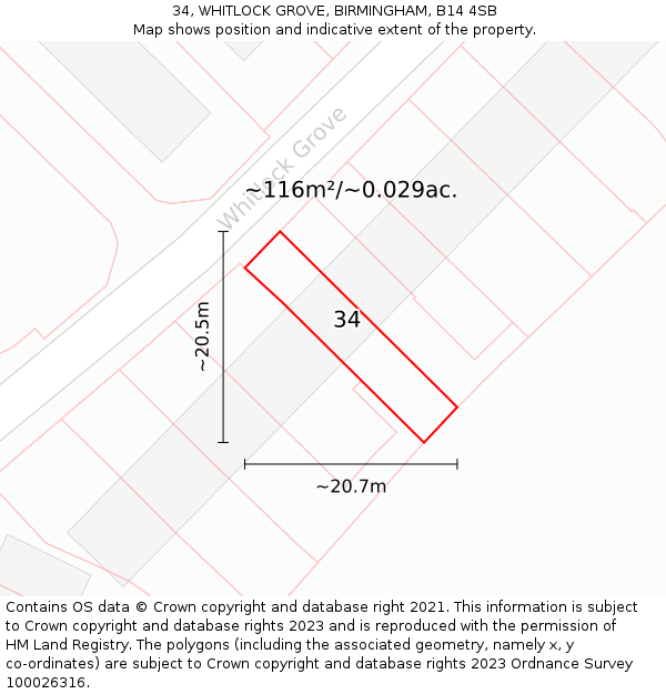 34, WHITLOCK GROVE, BIRMINGHAM, B14 4SB: Plot and title map