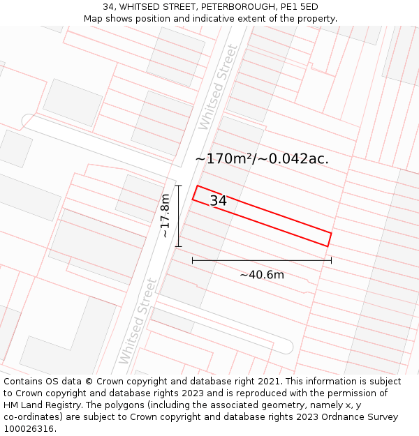 34, WHITSED STREET, PETERBOROUGH, PE1 5ED: Plot and title map