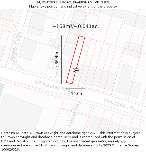 34, WHITSTABLE ROAD, FAVERSHAM, ME13 8DL: Plot and title map