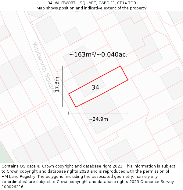 34, WHITWORTH SQUARE, CARDIFF, CF14 7DR: Plot and title map