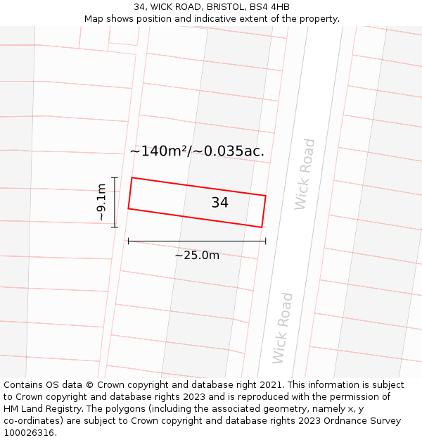34, WICK ROAD, BRISTOL, BS4 4HB: Plot and title map
