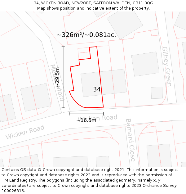 34, WICKEN ROAD, NEWPORT, SAFFRON WALDEN, CB11 3QG: Plot and title map