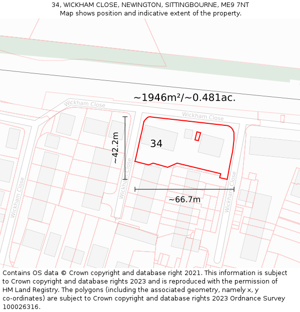 34, WICKHAM CLOSE, NEWINGTON, SITTINGBOURNE, ME9 7NT: Plot and title map