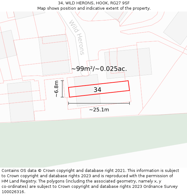 34, WILD HERONS, HOOK, RG27 9SF: Plot and title map