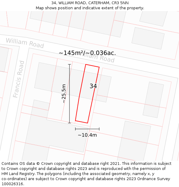 34, WILLIAM ROAD, CATERHAM, CR3 5NN: Plot and title map